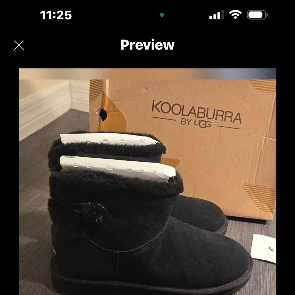 Koolaburra Black Suede Button Booties with Shearling Trim